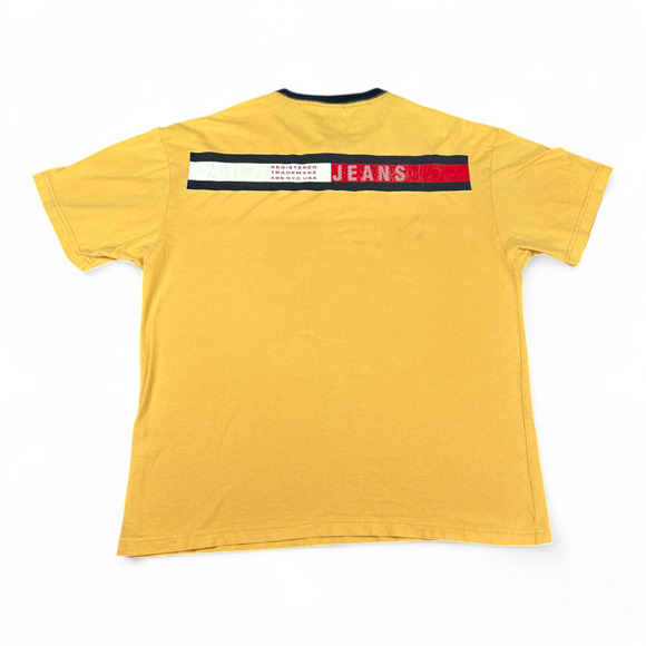 Vintage Tommy Hilfiger Shirt Adult LARGE Yellow Tommy Jeans Flag Logo Y2K Ringer - Picture 2 of 11